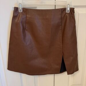 Beige Botany Brown Leather Mini Skirt